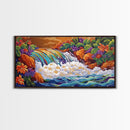 Rainbow, Waterfall, Jungle, Sunset, Framed Canvas Print Tropical boho art, bathroom art, living room decor, floral nature painting