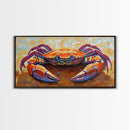 Crab Beach, Bold, Colorful, Coastal Sea Life Framed Canvas Print, Bathroom Wall Art, Nautical Art, Beach House Decor, Ocean Art