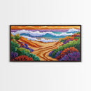 Sunset, Ocean, Trail, Beach, Coastal Sunset Pathway Framed Canvas Print, Bedroom Wall Art, Vibrant Seaside Landscape, Bold Color Decor