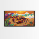 Lobster Beach, Vibrant, Framed Canvas Print, Nautical Coastal Art, Living Room Wall Decor, Tropical Lobster Painting, Bold Ocean Art