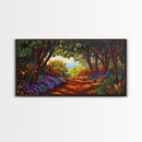 Trees Path, Ocean, Framed Canvas Print, Nature Trail Landscape Art, Peaceful Forest Wall Decor, Tranquil Boho Living Room Art
