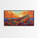 Shipwreck Sunset, Sea, Rustic, Framed Canvas Print, nautical fall coastal decor, beach cabin art, rustic ocean themed living room art