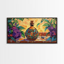 Tequila Bottle, Floral, Decor, Framed Canvas Print, Mexican kitchen wall art, vibrant bottle painting, fiesta bar wall boho artwork
