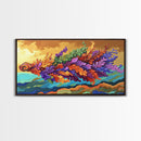 Abstract Leaf, Swirl, Flying, Framed Canvas Print, Whimsical nature painting, colorful wall art, boho bedroom decor, modern natural art