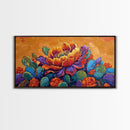 Cactus Bloom, Bold, Flowers, Blooming Cactus Flower Framed Canvas Print, Colorful Botanical Wall Art, Kitchen Boho Decor, Desert Art