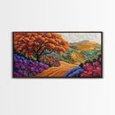 Tree Autumn, Hillside, Fields, Autumn hillside landscape, Framed Canvas Print, Fall Decor, Nature Inspired Wall Art, Living Room Art
