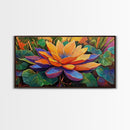 Lotus Bloom, Garden, Art, Framed Canvas Print, Vibrant lotus flower artwork, zen boho decor, meditation room or bathroom wall art
