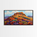 Autumn Hill, Landscape, Framed Canvas Print, Colorful Fall Mountain Scene, Cozy Autumn Wall Decor, Rustic Living Room Art