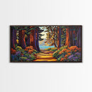 Forest Path, Ocean, Framed Canvas Print, Redwood forest trail to ocean scene, Nature inspired art, Rustic Living Room Wall Art