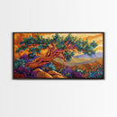 Tree Mountains, Sunset, Windswept, Canvas Print, expressive twisted pine painting, rustic boho decor, nature art, fall wall piece