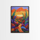 Bold Sunset, Path, Feathers, Canvas Print, Autumn Wall Art, Boho Nature Decor, Warm Colorful Hallway Art, Eclectic Landscape Painting