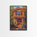 Cabin Cozy, Rustic, Nature, Framed Canvas Print log cabin wall art, autumn home decor, rustic living room print, woodland boho wall decor