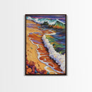 Beach Waves, Sunset, Framed Canvas Print, Vibrant Coastal Wall Art, Tropical Ocean Decor, Colorful Living Room Wall Art, Boho Beach Print
