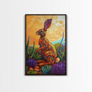 Bunny Cactus, Desert, Whimsical Framed Canvas Print, Eclectic Living Room Wall Art, Boho Southwest Decor, Colorful Animal Painting