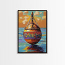 Buoy Sea, Sunset, Nautical Ocean Wall Art, Beach House Decor, Coastal Colorful Accent, Tropical Framed Canvas Print