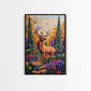Elk Forest, Autumn, Majestic Wildlife Wall Art, Woodland Cabin Decor, Fall Season Rustic Accent, Framed Canvas Print