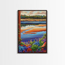 River Marsh, Reflection, Nature Landscape Canvas Print, Peaceful Lake Wall Art, Dining Room Decor, Tranquil Scenic Artwork