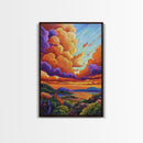 Sunset Sky, Coastal View, Vibrant Nature, Canvas Print, Landscape wall art, boho art, colorful sky painting, Living Room Wall Art