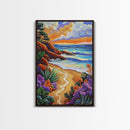 Coastal Sunset, Tropical Beach, Colorful Seascape, Ocean Art, Framed Canvas Print, Vibrant wall decor, Bathroom Wall Art, boho art