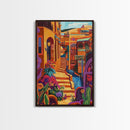 Adobe Village, Desert Color, Southwest Scene, Bright Homes, Framed Canvas Print, Living Room Wall Art, boho rustic art, warm decor