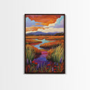 Autumn Wetlands, Sunset Marsh, Nature Escape, Rustic Color Landscape, Farmhouse Style, Fall Decor, Canvas Print, Entryway Wall Art
