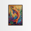 Colorful Tropical Fish, Ocean Wall Art, Coastal Sea Life Painting, Framed Canvas Print, Underwater Theme, Bathroom Decor, Bold Nautical Style