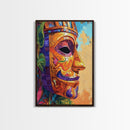 Tribal Mask Side, Exotic Face Wall Decor, Canvas Print, Cultural Art Style, Office Accent Art, Tiki Mask Inspired Home Wall Art