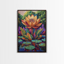 Large Lotus Flower, Tranquil Nature Art, Peaceful Botanical Scene, Framed Canvas Print, Boho Bathroom Wall Art, Zen Decor