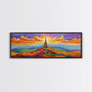 Colorful Mountain Sunrise, Bold Landscape Painting, Southwest Decor, Living Room Wall Art, Modern Boho Style Framed Canvas Print, Bedroom art