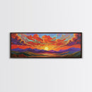 Sunset Cloudscape, Vibrant Sky Painting, Colorful Wall Decor, Nature Scene, Autumn Palette Living Room Framed Canvas Print, Office Art