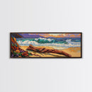 Ocean Shore Driftwood, Seaside Flower Art, Nature Landscape, Framed Canvas Print, Coastal Living Room or Beach House Wall Art