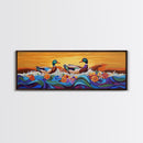 Ducks On Waves, Colorful Animal Art, Whimsical Sunset, Floral Ocean Scene, Canvas Print, Fun Kitchen Art, Kids Room Wall Art