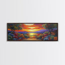 Tropical Sunset, Coastal Trees, Vibrant Horizon, Colorful Evening, Canvas Print, tropical paradise wall art, sunset lover gift
