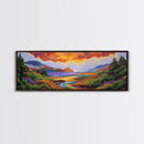 Sunset Lake Scene, Mountain View Art, Tranquil Waterscape Landscape, Framed Canvas Print, Nature Office Decor, Living Room Art