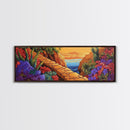 Desert Path, Floral Trail, Mountain View, Framed Canvas Print, Southwestern Wall Art, Nature Inspired Art, Boho Vibe, Living Room Decor