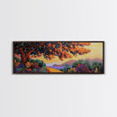 Autumn Tree Path, Sunset Landscape, Nature Art, Framed Canvas Print, Fall wall art, colorful art, boho decor, living room wall art