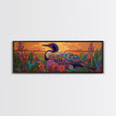 Sunset Bird, Floral Loon, Vibrant Nature, Colorful Wildlife, Canvas Print, cabin wall art, rustic boho art, birdwatcher gift