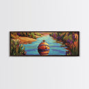 Buoy Painting, River Calm, Coastal Reflection, Peaceful Dock, Canvas Print, lake cabin art, nautical wall decor, colorful waterway scene