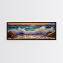 Crashing Waves Sunset, Seaside Landscape Art, Modern Beach Wall Decor, Living Room Accent, Framed Canvas Print, Coastal Vibes