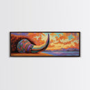 Longhorn Skull, Sunset Sky, Boho Western, Tribal Texture, Framed Canvas Print, Desert Wall Art, Living Room Decor, Southwestern Vibe