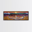 Ocean Sunset Glow, Colorful Wave Reflection, Coastal Abstract, Framed Canvas Print, Beach House Wall Art, Modern Seascape Painting