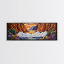 Ocean Splash, Sunset Cliffs, Nature Colors, Framed Canvas Print, Coastal Wall Art, Living Room Decor, Bold Landscape, Expressionist Art