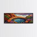Garden Oasis, Coastal Pool, Tropical Bloom, Framed Canvas Print, Bathroom Wall Art, Vibrant Nature Decor, Colorful Landscape Art