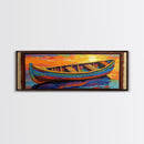 Colorful Boat, Sunset Reflection, Vibrant Seascape, Canvas Print, Nautical Living Room Wall Art, Coastal Decor, Bold Modern Art