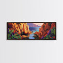 Cactus Cove View, Mountain Sunset, Desert Oasis, Framed Canvas Print, Boho Living Room Wall Art, Nature Inspired Art, Colorful Decor