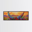 Crescent Moon, Floral Sunset, Western Vibes, Framed Canvas Print, Desert Boho Wall Art, Living Room Decor, Whimsical Southwestern Art