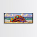 Vibrant Shell Art, Ocean Fantasy, Whimsical Beach, Nature Vibes Framed Canvas Print, Coastal Bathroom Art, Boho Sea Decor