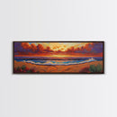 Sunset Coastline, Dramatic Sky, Evening Surf, Autumn Horizon Framed Canvas Print, Dining Room Wall Art, Moody Coastal Art