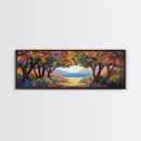 Seaside Trees, Autumn Canopy, Ocean View, Coastal Path, Framed Canvas Print colorful fall wall art, entryway decor, boho nature scene