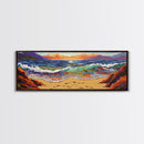 Sunset Shore View, Vibrant Ocean Wave, Footprints in Sand, Coastal Seascape Art, Framed Canvas Print, Beach House Wall Decor